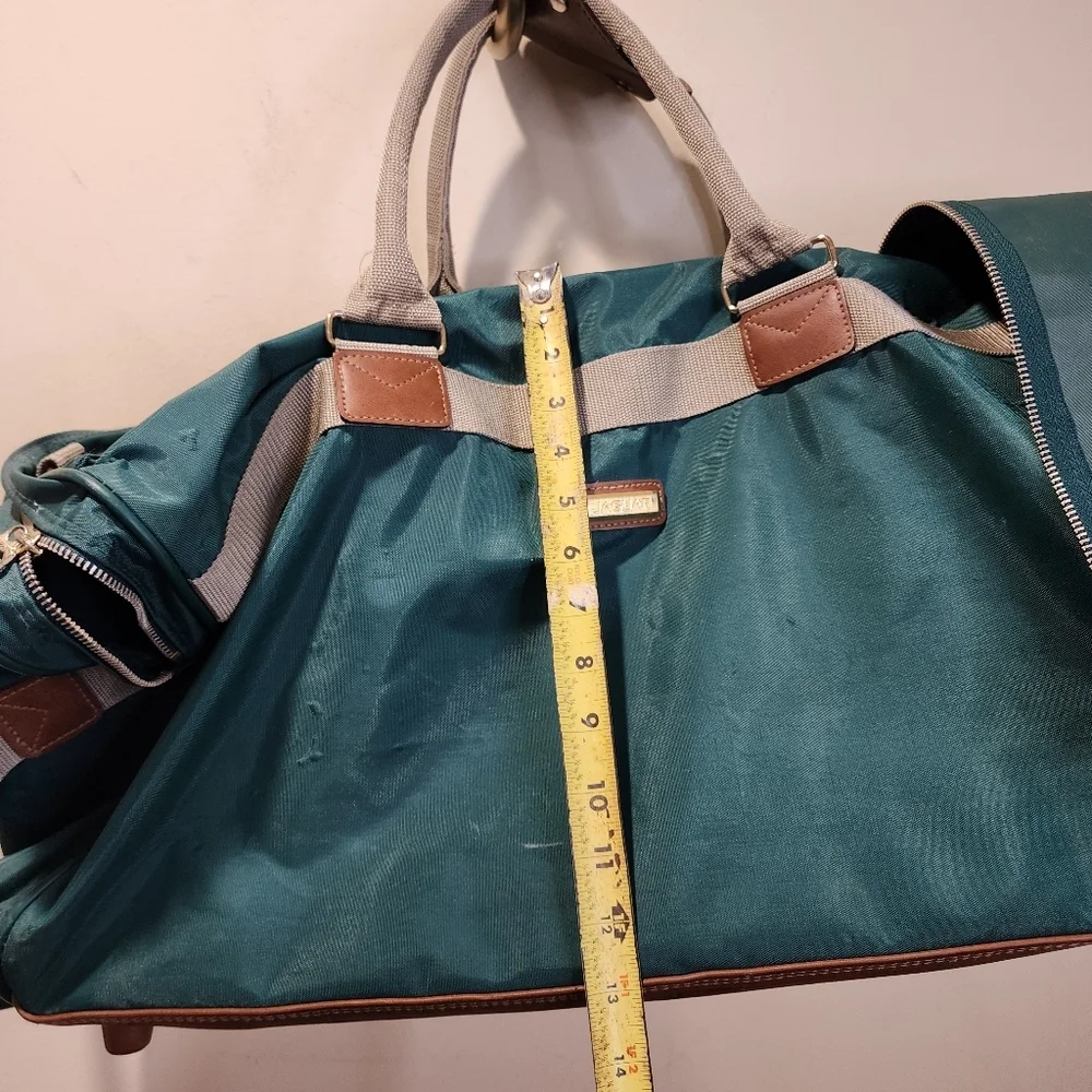 Jaguar Vintage Set Of 2 Travel Bags Teal Duffel Bag with Tan Straps